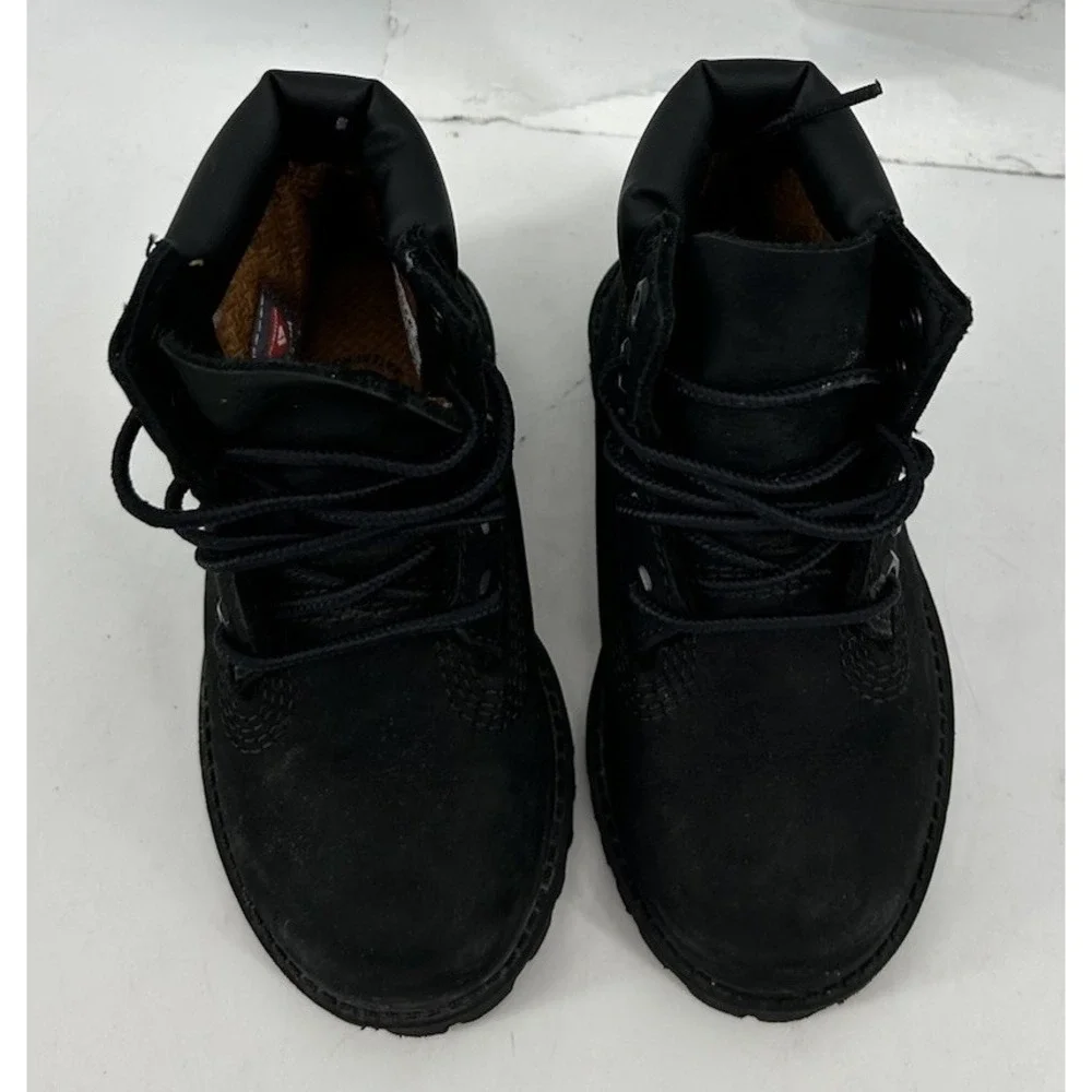 Timberland 12807 Black Leather Combat Boots Kids Size 7M